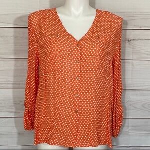 NWT Jones New York Coral & Ivory Polka Dot Top Size XL